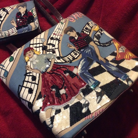 New rock & roll sequin theme tote purse & wallet - Picture 2 of 5